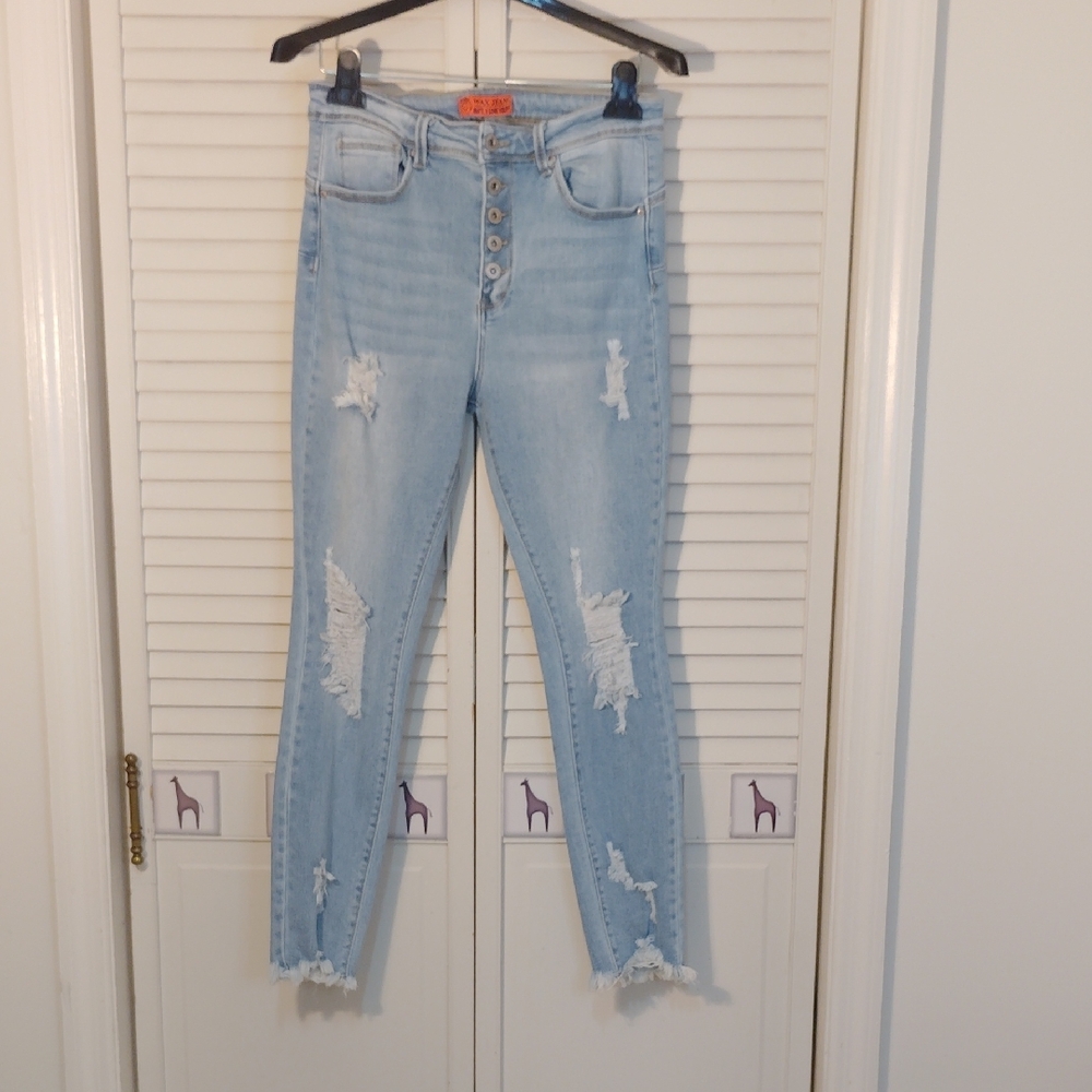 Wax Jean High Rise Light Blue Distressed Jeans - Picture 1 of 4